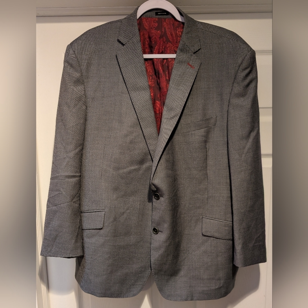 Joseph Abboud Just One Earth Gray Checkered Wool Sport Coat Blazer Jacket 48R